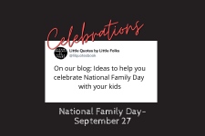 ideas for national family day on a white rectangle and a black field with celebrations in red